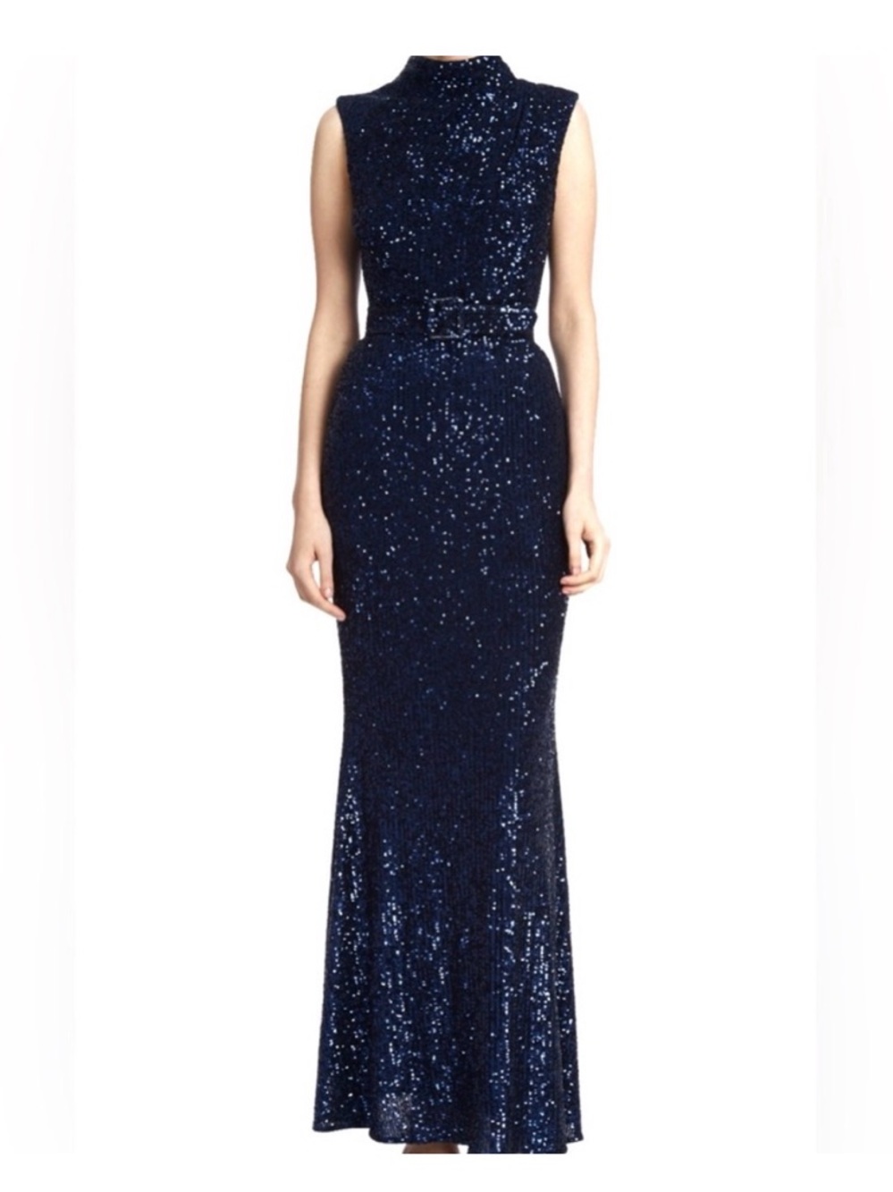 Badgley Mischka Navy Sequin Maxi Dress 14